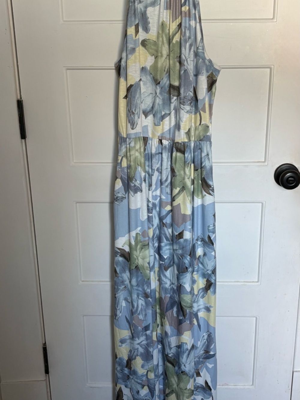 Floral Halter Maxi Dress in Soft Blue and Sage/Worn Once